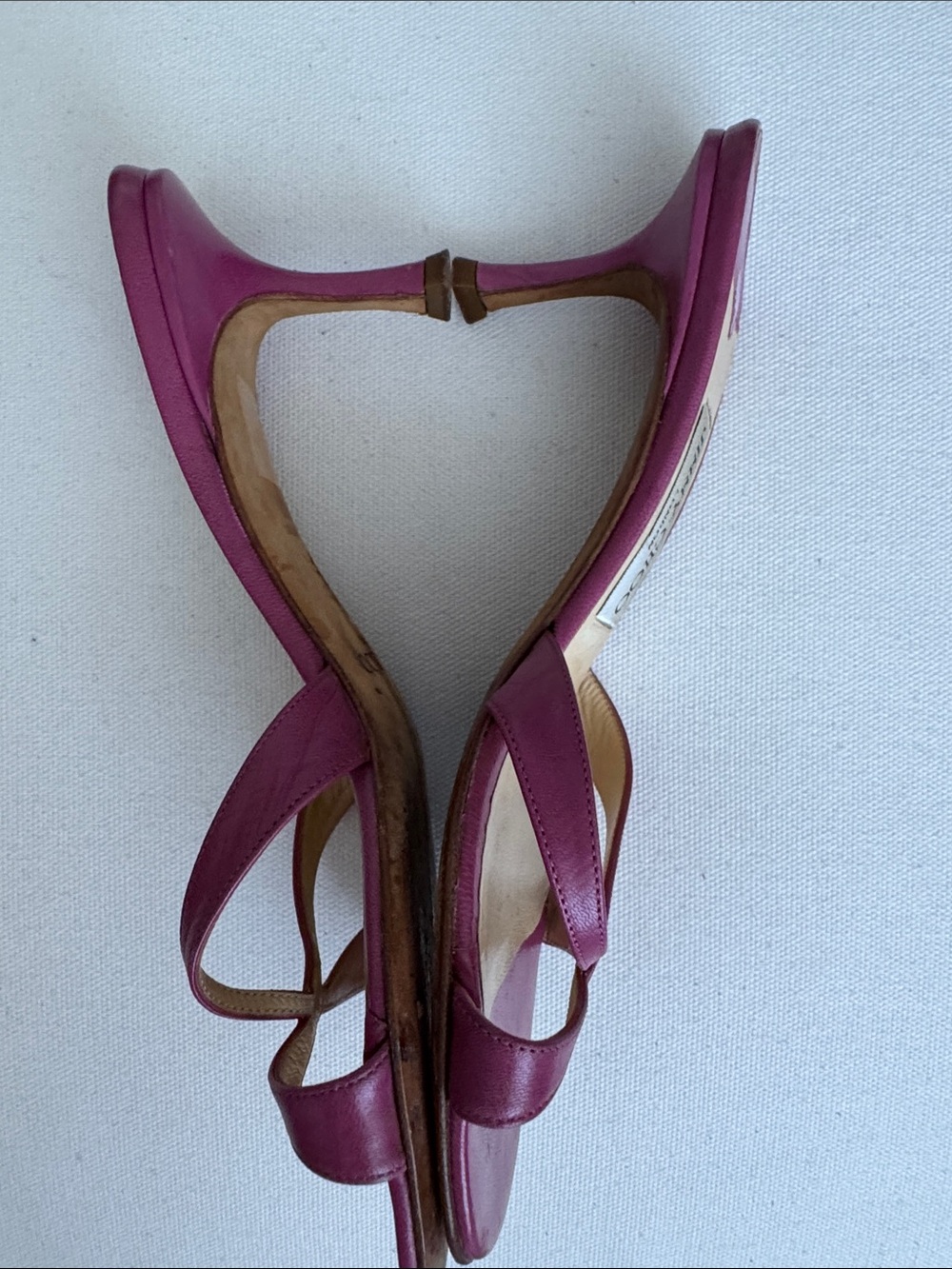 Vintage Jimmy Choo Magenta Purple Criss Cross Strappy Kitten Heel Mule Sandals - Picture 2 of 6